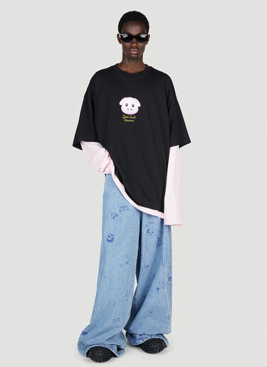 Vetements 럭키 피그 레이어드 롱 슬리브 티셔츠 블랙 vet0154010