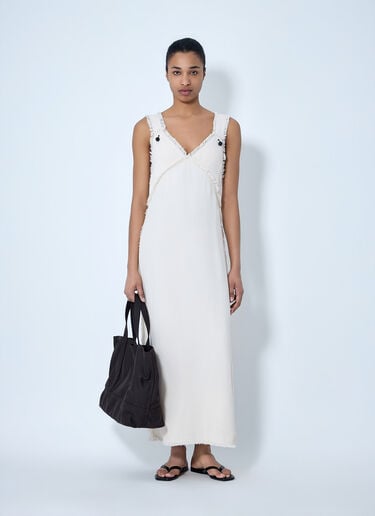TOTEME Bouclé Maxi Dress with Frayed Edges White tot0264015