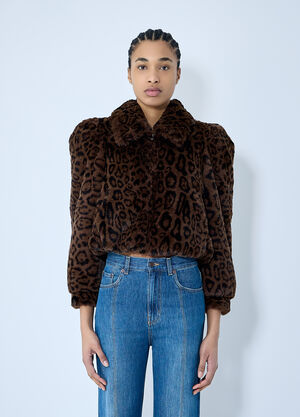 Chloé Faux-Fur Cropped Bomber Jacket Brown chl0259020
