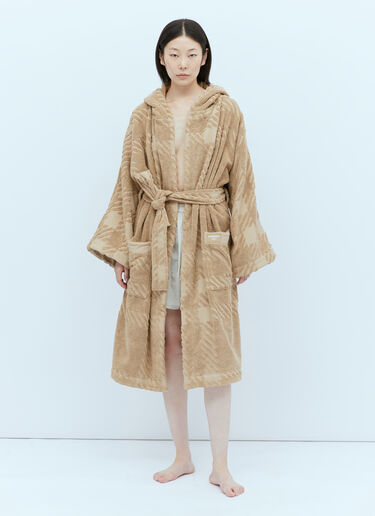 Burberry Check Cotton Jacquard Hooded Robe Beige bur0352001