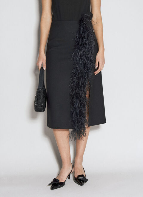 Dries Van Noten Feather-Trimmed Wool Midi Skirt Black dvn0256001