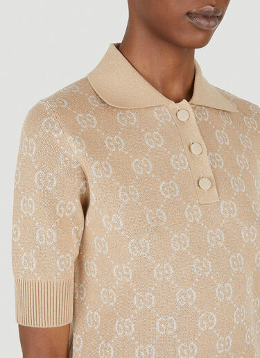 Gucci GG Jacquard Lame Polo Shirt Beige guc0247049