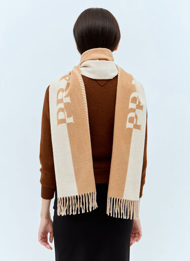 Prada Logo Jacquard Wool Scarf Beige pra0258071