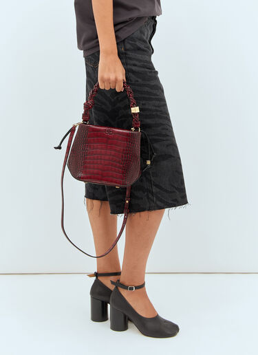 Ganni Bou Croc Embossed Bucket Bag Burgundy gan0258066