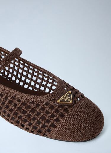 Prada Crochet Knit Ballerina Flats Brown pra0264042
