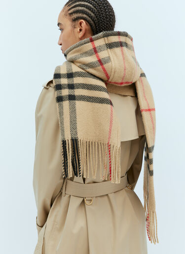 Check Wool Cashmere Hooded Scarf Burberry Check Wool Cashmere Hooded Scarf Beige bur0354001