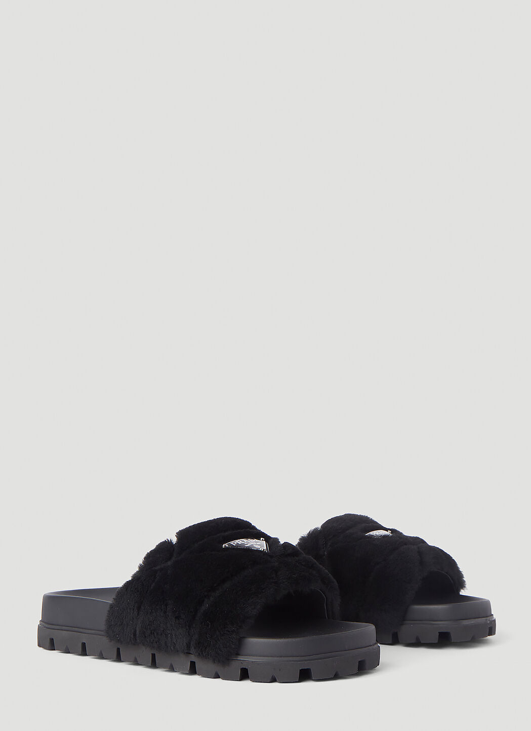 Prada Shearling Slides in Black LN CC