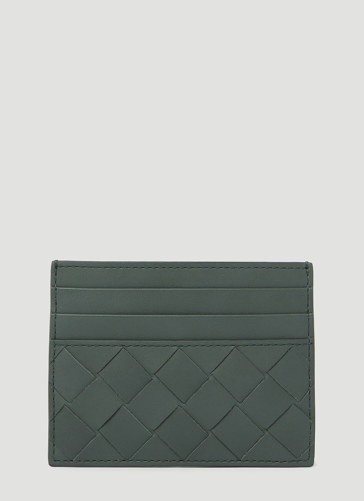 Shop Bottega Veneta Intrecciato Leather Cardholder In Grey