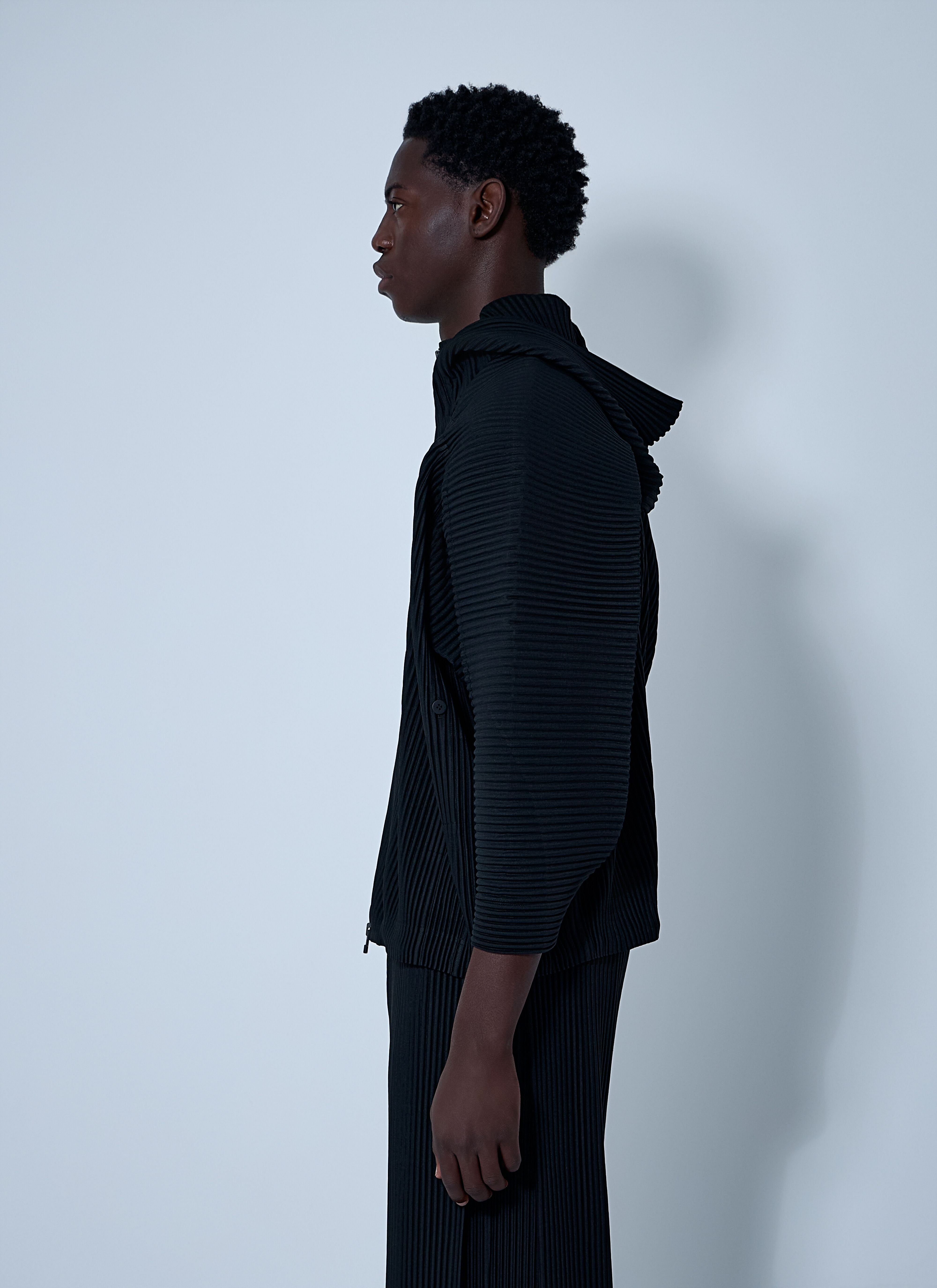 Homme Plissé Issey Miyake Men's' Hooded Pleated Jacket in Black