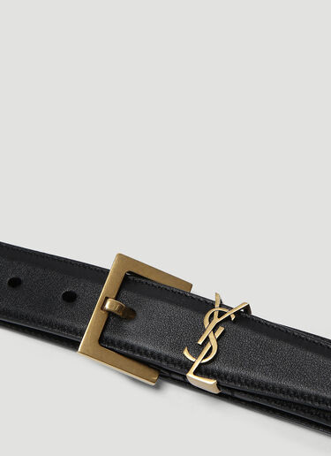 Saint Laurent Cassandre Leather Belt Black sla0238020
