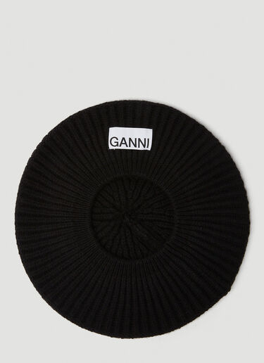 GANNI Ribbed Knit Beret Hat Black gan0250051