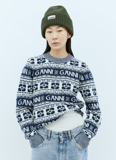 GANNI Logo Patch Beanie Hat Green gan0255068