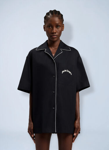 LN-CC® - Palm Angels: Curved Logo Bowling Shirt - Black Palm Angels Curved Logo Bowling Shirt Black pma0264225