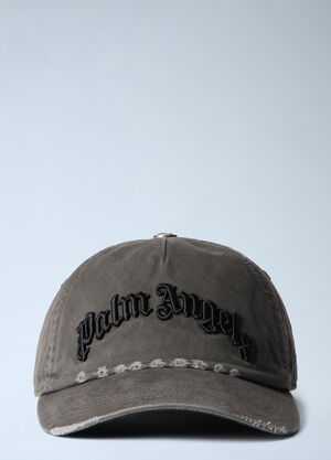Palm Angels Curved Logo Distressed Cap Grey pma0162033