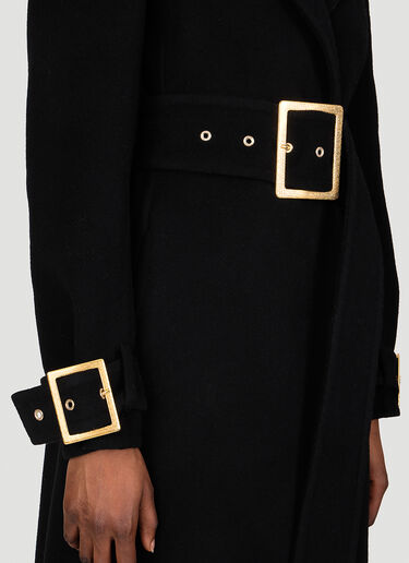 Balmain Belted Double-Breasted Wool Long Coat Black bln0253004