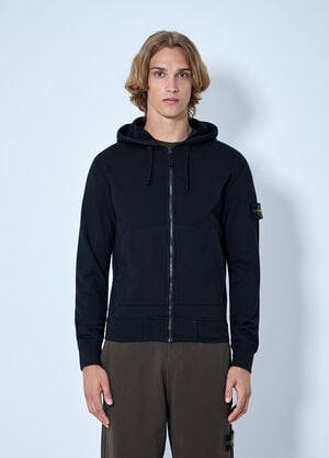 Stone Island Zip-Up Hoodie with Sleeve Patch Black sto0165018