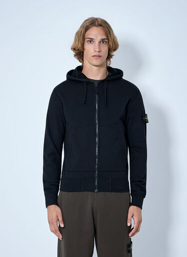Stone Island Zip-Up Hoodie with Sleeve Patch Black sto0165018