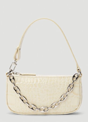 BY FAR Mini Rachel Crocodile Embossed Shoulder Bag Cream byf0243003