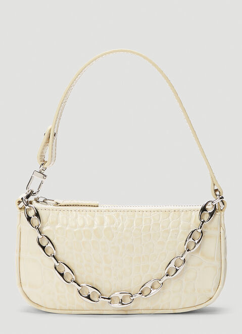 BY FAR Mini Rachel Crocodile Embossed Shoulder Bag Black byf0253021