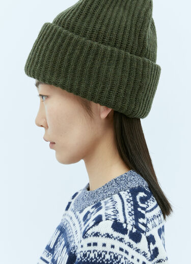 GANNI Logo Patch Beanie Hat Green gan0255068