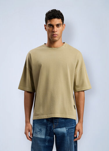 Curved Logo Loose Collar T-Shirt Palm Angels Curved Logo Loose Collar T-Shirt Green pma0162012