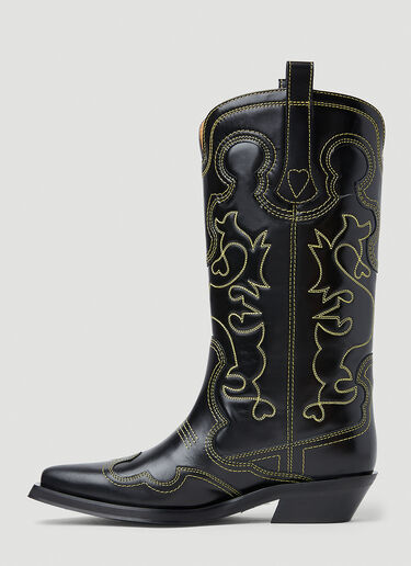 GANNI Embroidered Western Boots Black gan0253026