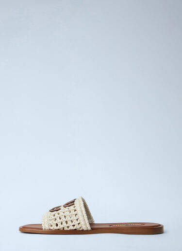 Miu Miu Crochet Slide Sandals Beige miu0264033