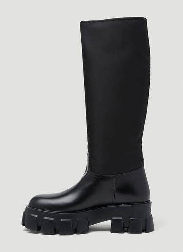 Prada 皮革和 Re-Nylon Monolith 靴子 黑 pra0249026