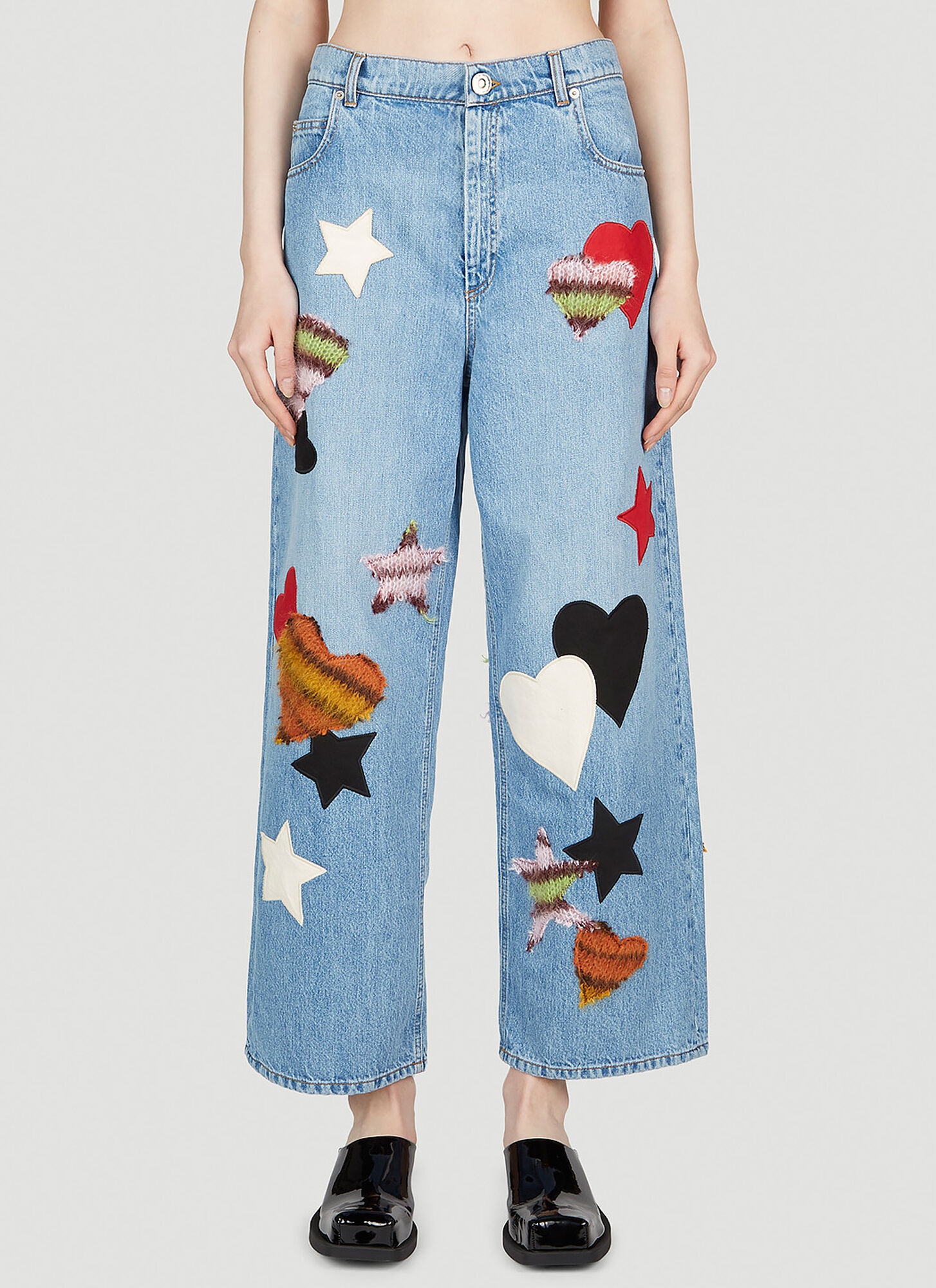 Shop Marni Patchwork Cropped Jeans In Denim