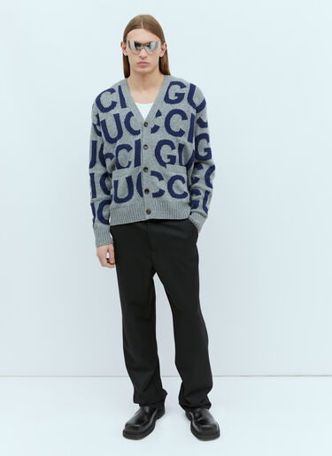 Gucci Logo Intarsia Wool Cardigan Grey guc0155030