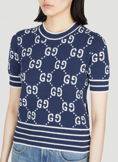 Gucci GG Jacquard Short Sleeve Top Blue guc0253054