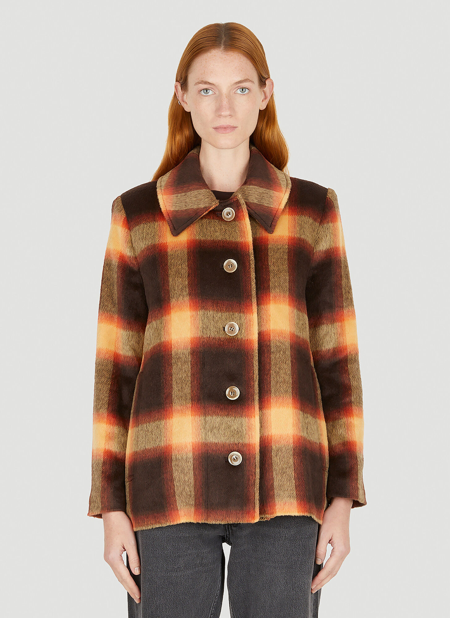 Rodebjer Check-pattern Button-up Jacket In Brown
