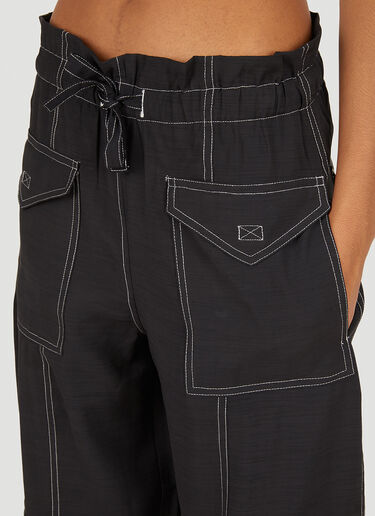 GANNI Slub Contrast Stitch Cargo Pants Black gan0249009