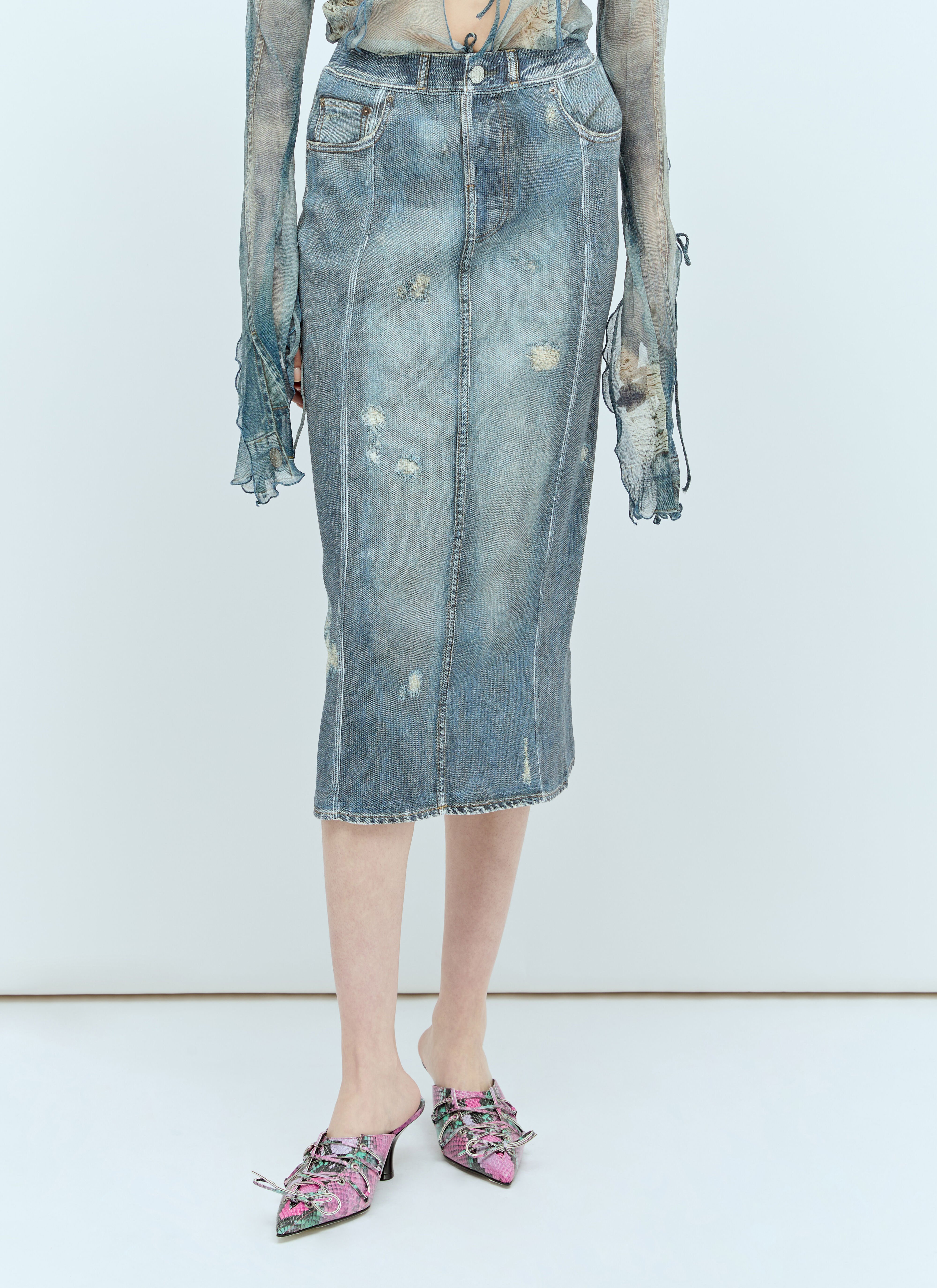 Miu Miu Printed Knit Midi Skirt Blue miu0257011