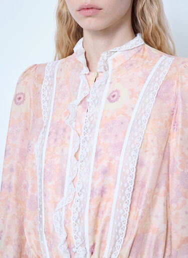 Chloé Puff-Sleeve Mini Dress In Silk Charmeuse & Lace Pink chl0265006