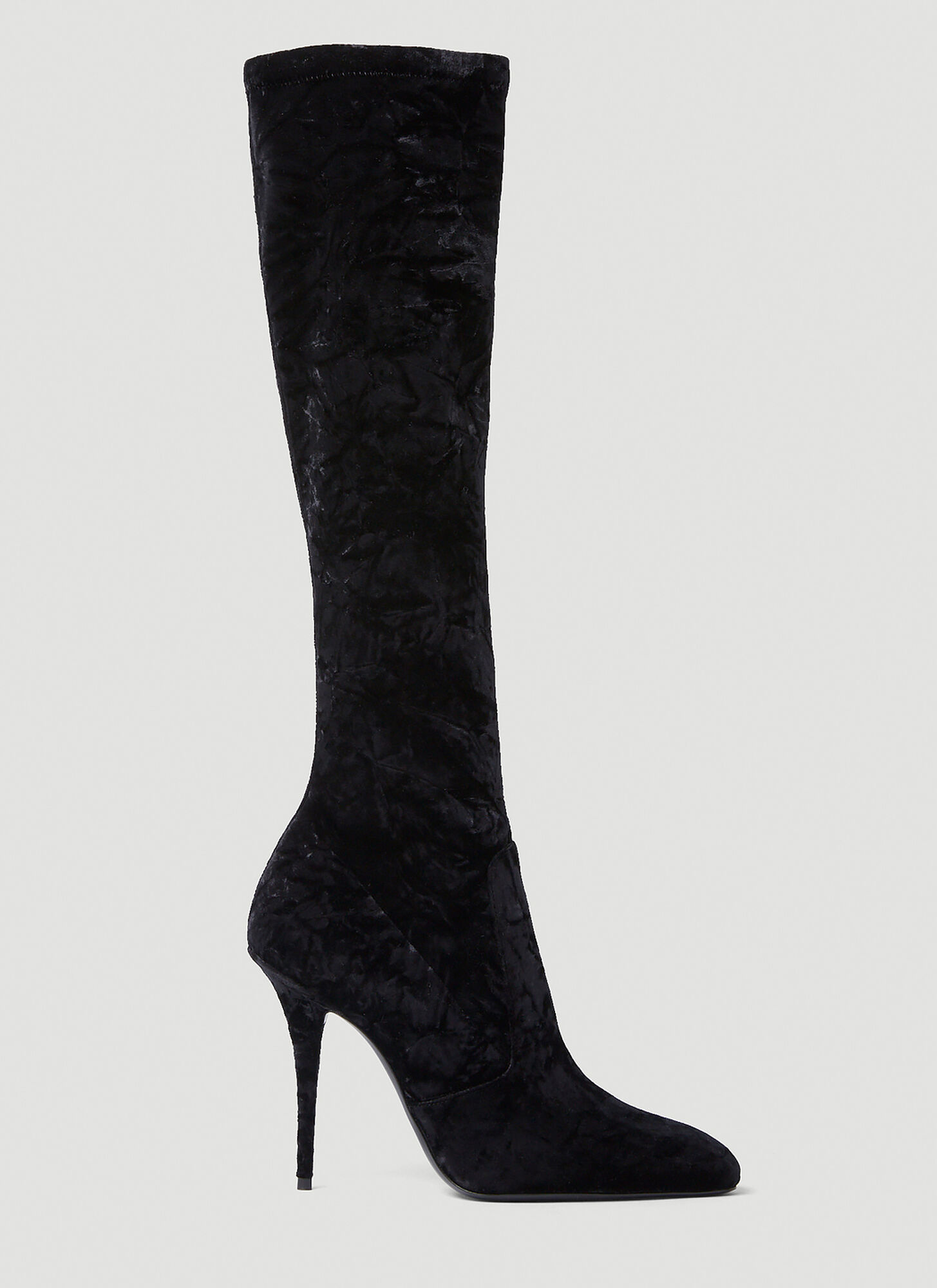Saint Laurent Talia 110 Velvet Knee-high Boots In Black