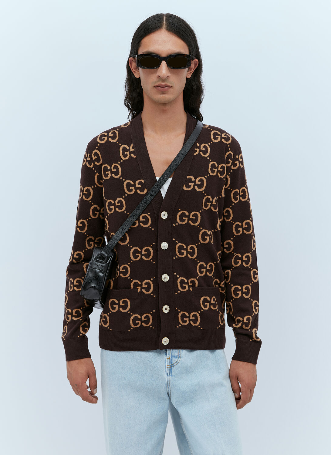 Shop Gucci Gg Wool Jacquard Cardigan In Black