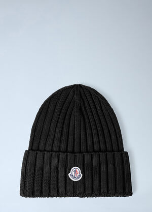 Moncler Logo Patch Beanie Hat Black mon0253029
