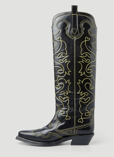 GANNI Embroidered Western Boots Black gan0251038