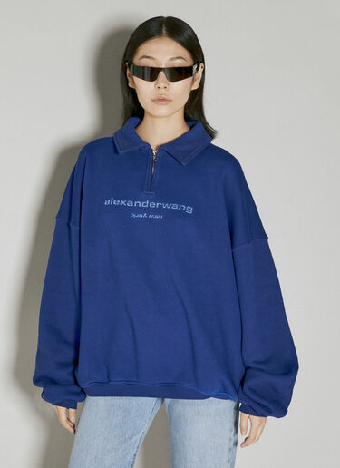 Alexander Wang Logo Embellished Half-Zip Sweatshirt Blue awg0254010