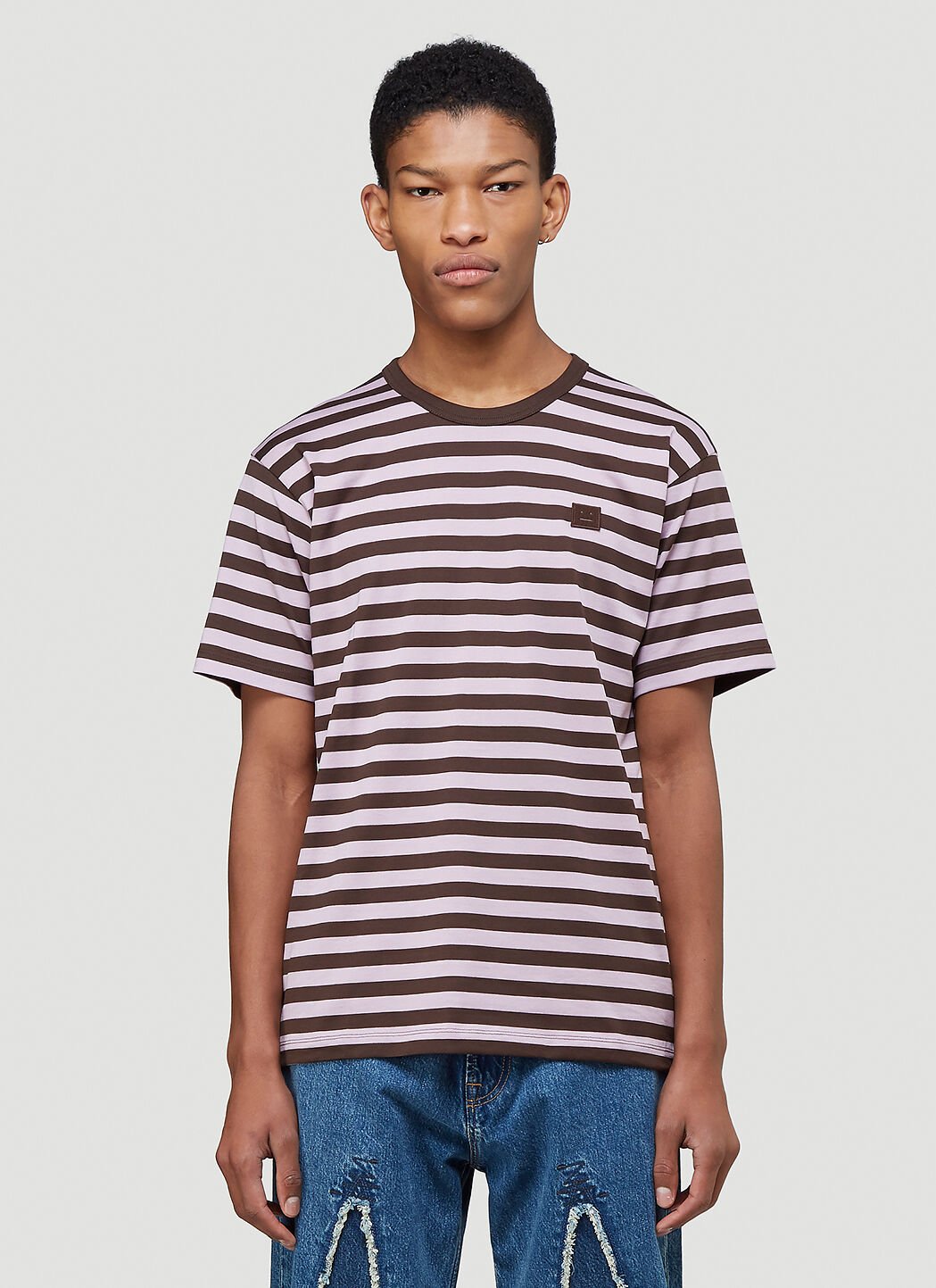 Acne Studios Men s Striped Logo T Shirt in Purple LN CC
