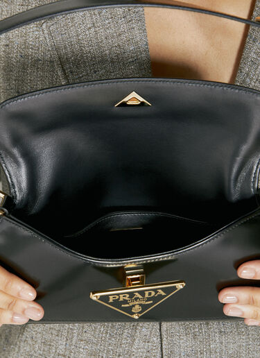 Prada Logo Plaque Baguette Shoulder Bag Black pra0254058