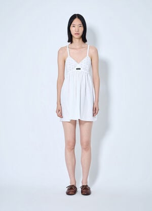 Miu Miu Slubbed Poplin and Eyelet Lace Mini Dress White miu0265001