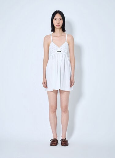 LN-CC® - Miu Miu: Slubbed Poplin and Eyelet Lace Mini Dress - White Miu Miu Slubbed Poplin and Eyelet Lace Mini Dress White miu0265001