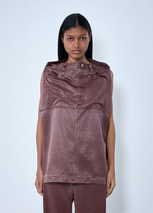 Issey Miyake Satin Denim Sleeveless Top Brown ism0263002