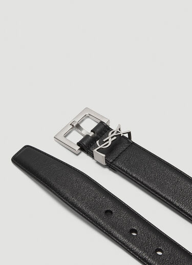 Saint Laurent Cassandre Leather Belt Black sla0241124