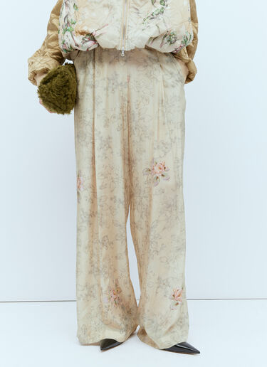 Dries Van Noten Floral Print Silk Pants Beige dvn0254011