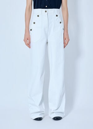 Max Mara Button-Detail High-Waisted Trousers White max0265004