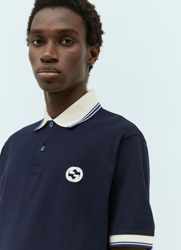 Gucci Polo Shirt With Interlocking G Motif Navy guc0155011
