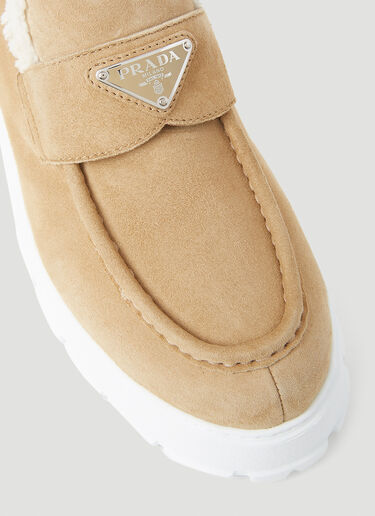 Shearling Lined Suede Platform Loafers Prada Shearling Lined Suede Platform Loafers Beige pra0254020